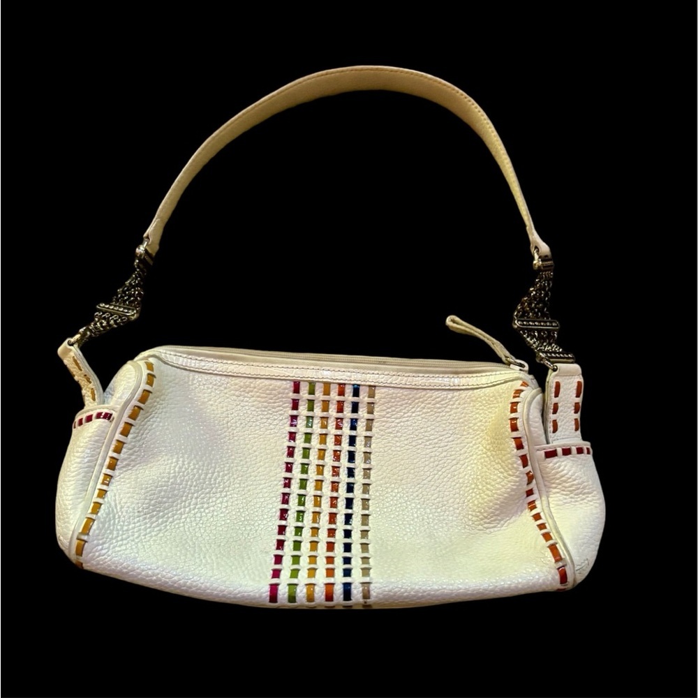 Brighton Willow White Leather & Silver Metal Shoulder Bag Colorful Y2K